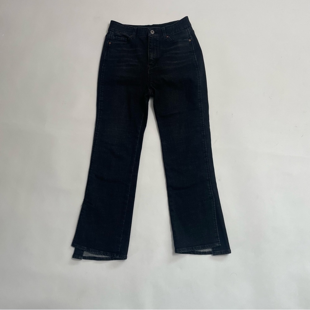 MAISON DE ROEM elastic waist black cropped mini flare jeans